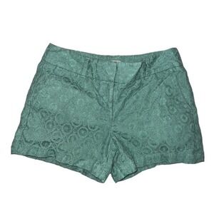LOFT Seafoam Green Shorts Flat Front Mid-Rise Embroidered Lace Women Size 0